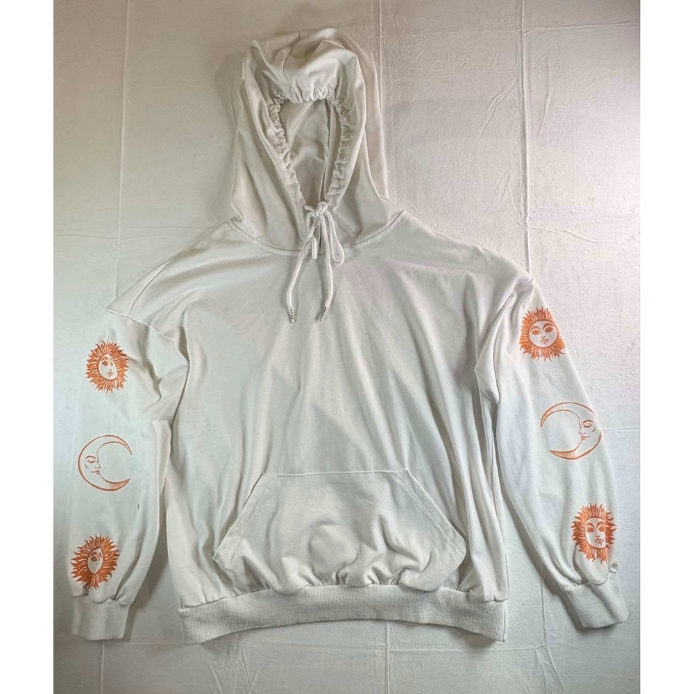 Zaful Womens White Celestial Sun Moon Graphic Hoodie Sweatshirt Large